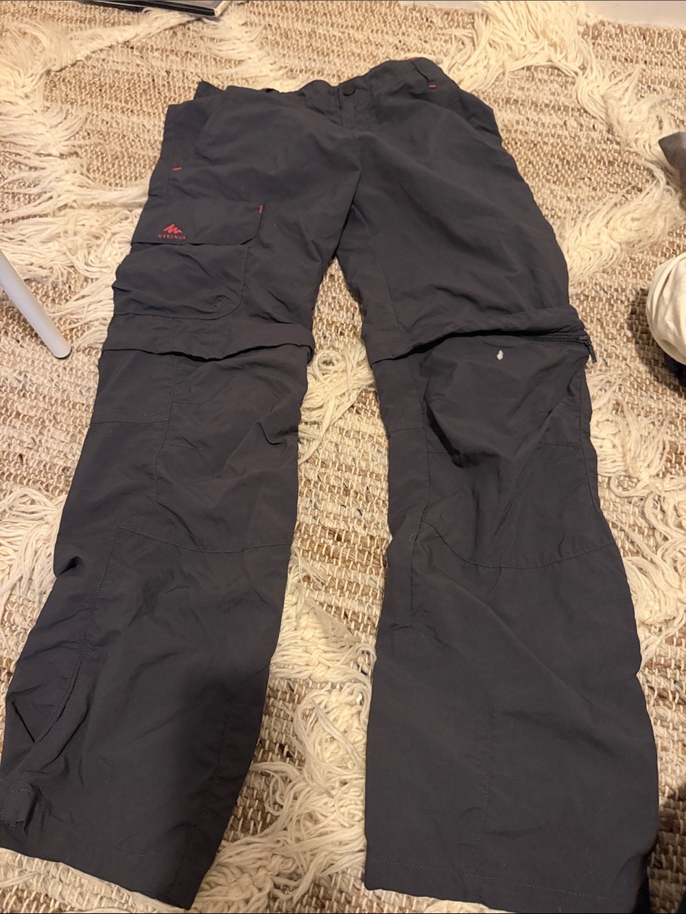 Quechua Black Convertible Cargo Kids Pants with Small Red Logo